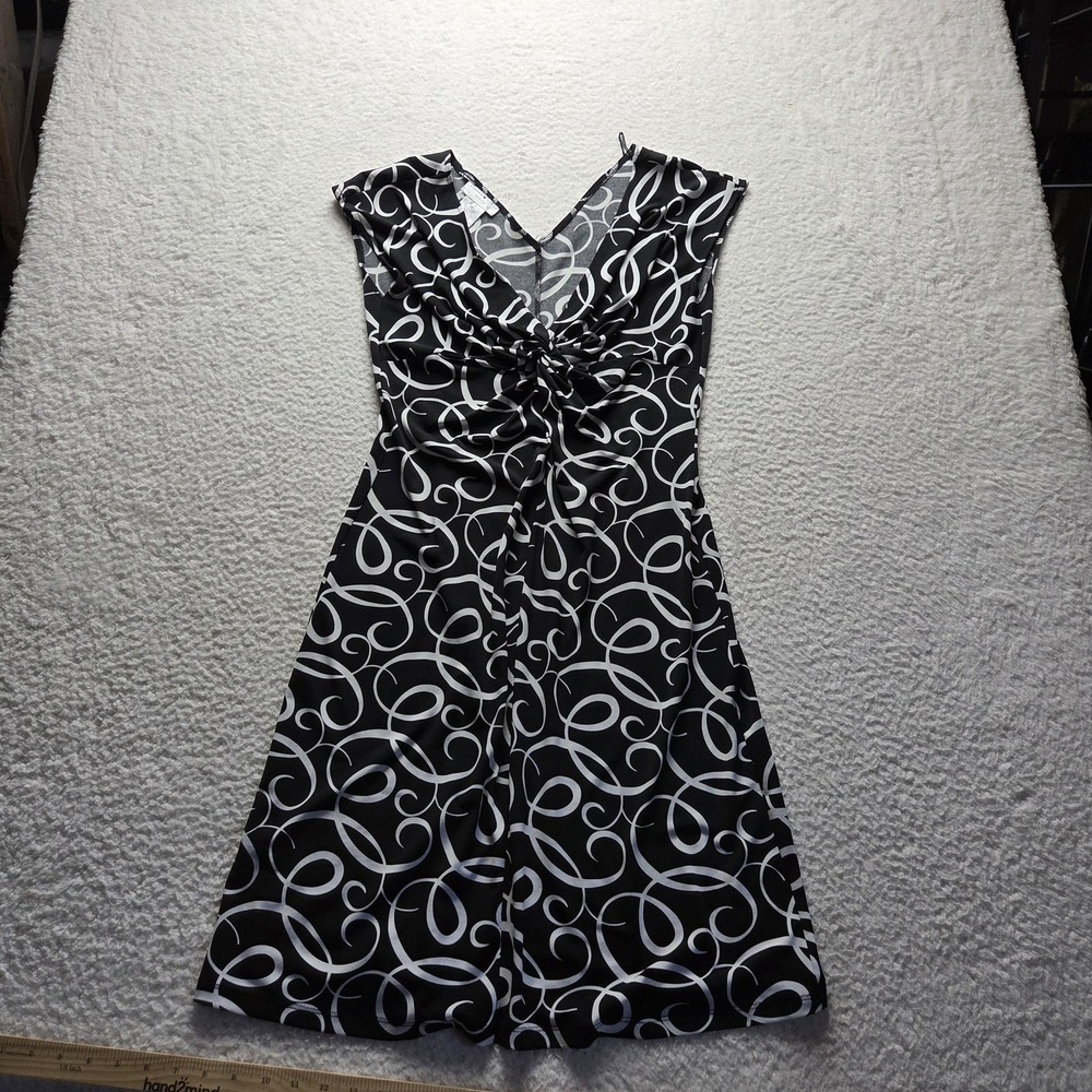 London Style Dress Womens 14P Black Geometric Sleeveless V Neck A-Line Knee